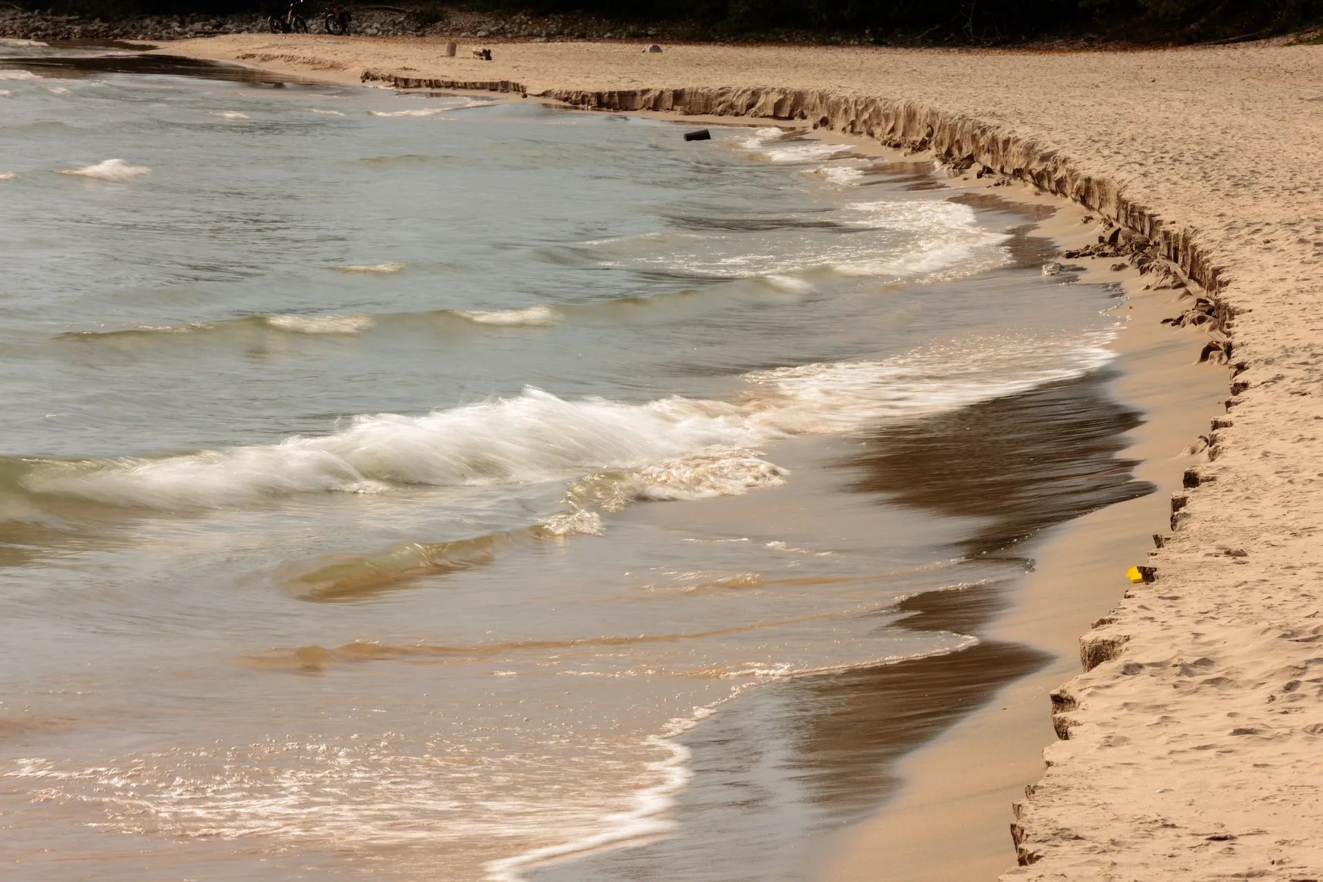 The Incoming Waves Of Lake Michigan Are Actively Eroding The Beach Shoreline In Early October At Harrington Beach State Park, Belgium, Wisconsin